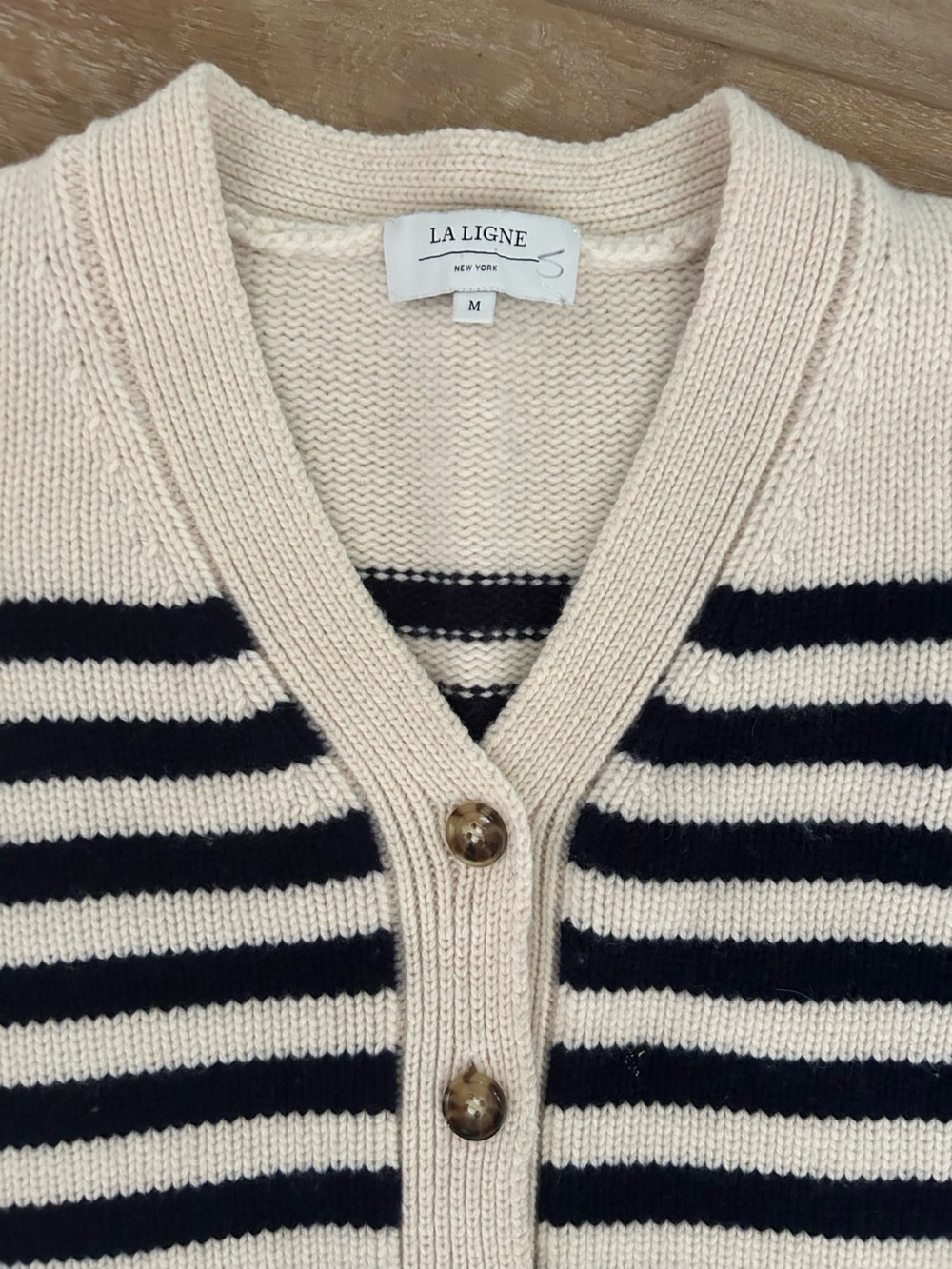 La Ligne Cashmere Cream and Black Striped Button-Front Cardigan